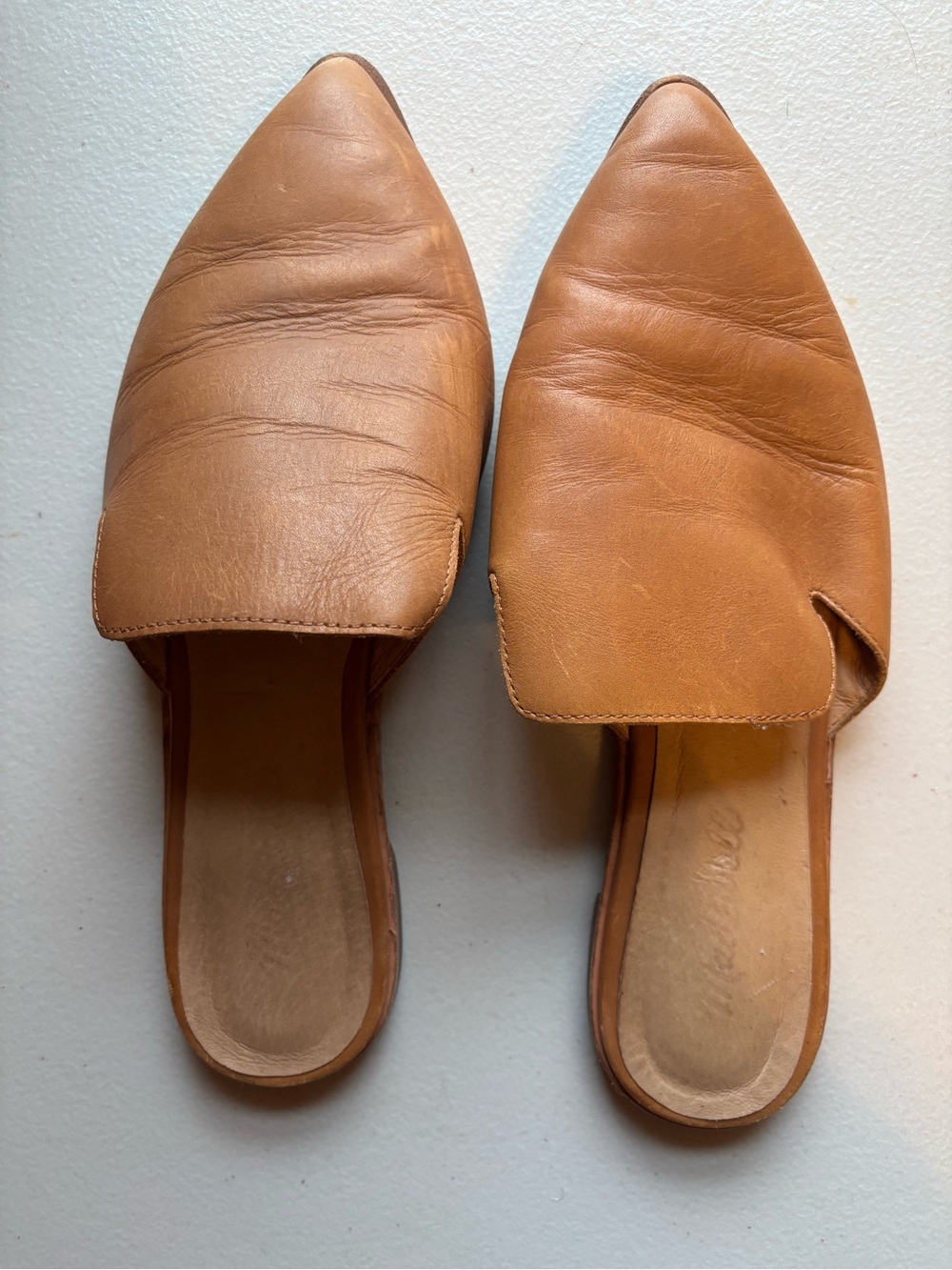Madewell Cognac Leather Pointed-Toe Slip-On Mules